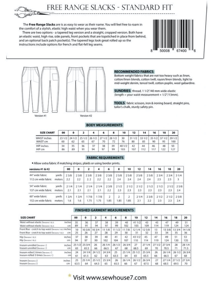 Free Range Slacks by Sew House Seven (Sizes: 00-20) – Valley Fabrics Inc.